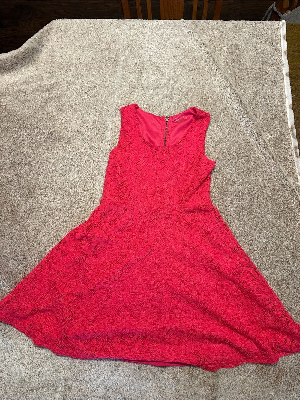 Cherokee Fuchsia Lace Fit-and-Flare Mini Dress